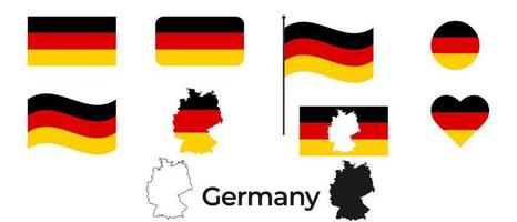 Flagge von Deutschland. Silhouette von Deutschland. National Symbol. Quadrat, runden und Herz Form. das Symbol von das Deutschland Flagge. vektor
