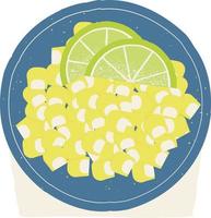 Illustration von ein Scheibe von Zitrone auf ein Platte. Vektor Illustration