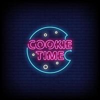 cookie tid neon skyltar stil text vektor