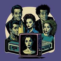 90 s TV visa karaktär t-shirt design vektor