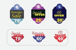 Besondere Ramadan Illustrationen. Angebot Satz. Sammlung von Szenen mit Ramadan Verkauf, Rabatt, Lieferung, Geld zurück, iftar Party, Gruß Karte und eid Mubarak, trendy Vektor Stil