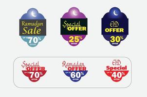 särskild ramadan illustrationer. erbjudande uppsättning. samling av scener med ramadan försäljning, rabatt, leverans, pengar tillbaka, iftar fest, hälsning kort och eid mubarak, trendig vektor stil