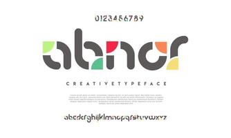 abnor abstrakt digital logotyp font alfabet. minimal modern urban typsnitt för logotyp, varumärke etc. typografi typsnitt versal små bokstäver och siffra. vektor illustration