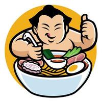 Sumo mit Karikatur Stil Essen Ramen vektor