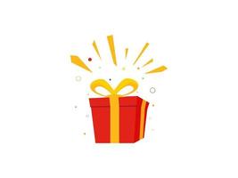 överraskning röd gåva låda, födelsedag firande, särskild ge bort paket, lojalitet program pris, vektor ikon illustration