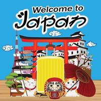 Välkommen till Japan med Japan-objekt och landmärke vektor