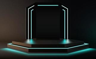 Produkt Anzeige schwarz Podium Bühne mit Neon- dunkel Studio. Vektor Illustration