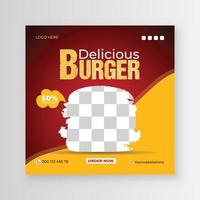 utsökt burger och först mat meny social media posta design inom färsk mat meny vektor