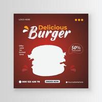 utsökt burger och först mat meny social media posta design inom färsk mat meny vektor