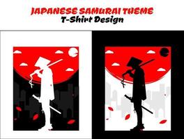 Silhouette Japan Samurai Vektor zum Design T-Shirt Konzept. Samurai mit rot Mond T-Shirt Design. Samurai Vektor Illustration. städtisch Samurai. Strassenmode Thema T-Shirt.