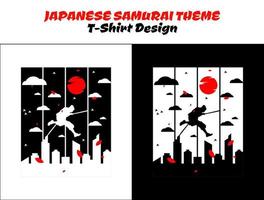 städtisch Samurai Lauf und springen im Stadt. Silhouette Japan Samurai Vektor zum Design T-Shirt Konzept. Samurai mit rot Mond. Samurai Vektor Illustration. Strassenmode Thema T-Shirt.