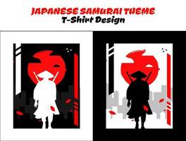 städtisch Samurai. Silhouette Japan Samurai Vektor zum Design T-Shirt Konzept. Samurai mit rot Mond T-Shirt Design. Samurai Vektor Illustration.