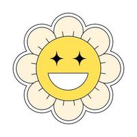 hippie häftig kamomill smiley karaktär Bra vibrafon. retro daisy blomma huvud med ansikte maskot. positiv nostalgisk årgång tecknad serie stil växt. trendig y2y pop- kultur blommig vektor eps design