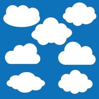 Wolkenvektorikone stellte weiße Farbe auf blauem Hintergrund ein. Himmel flache Illustrationssammlung für Web. Vektorillustration vektor