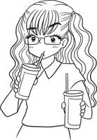 kvinna sugande vatten tecknad serie klotter söt anime färg sida söt illustration karaktär ClipArt chibi vektor