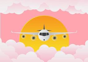 Flugzeug mit Wolken und Sonne auf rosa Hintergrund. Papier art.vector Illustration vektor