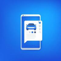 Auto online kaufen mit mobiler App, E-Commerce-Konzept, Vektor