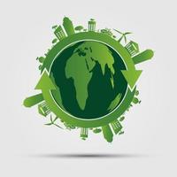 ekologikoncept. rädda världen. gröna städer hjälper världen med miljövänliga koncept. vektorillustration vektor