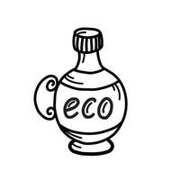 Flasche mit der Aufschrift Öko auf weißem Hintergrund. Vektorillustration im Gekritzelstil. Design für Web vektor