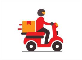 ein Mann Reiten ein Motorrad mit ein Paket isoliert auf Weiß Hintergrund. Lieferung Roller Vektor Illustration