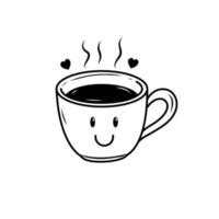 Tasse von Kaffee Gekritzel Illustration mit ein Gesichts- Ausdruck auf isoliert Hintergrund vektor