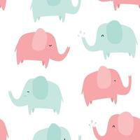söta gröna och rosa pastell elefant tecknade seamless mönster vektor