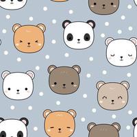 niedliches Teddybär Eisbär und Panda Cartoon Gekritzel nahtloses Muster vektor