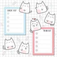 söt knubbig kattkattunge med checklista och att göra-lista planner tecknad klotter vektor