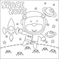 Vektor Illustration von süß Karikatur Astronauten wenig Tier im Raum, kindisch Design zum Kinder Aktivität Färbung Buch oder Buchseite.