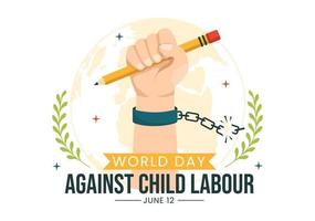 Welt Tag gegen Kind Arbeit Illustration mit Kinder Arbeiten zum das Notwendigkeiten von Leben im eben Kinder Karikatur Hand gezeichnet zum Kampagne Vorlagen vektor