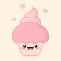 kawaii Cupcake Charakter. bezaubernd Süss Kuchen. süß Rosa Vektor Illustration.