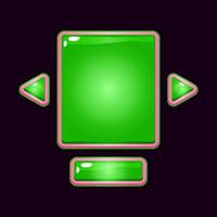 Satz von grünen Gelee-Spiel-UI-Brett-Popup-Vorlage für GUI-Asset-Elemente vektor