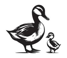 Ente mit Entlein, Mama und Baby Ente, Ente Schwimmen im das See Illustration vektor
