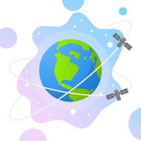 Flat Globe med Gradient Space och Satellit Bakgrund Vector Illustration