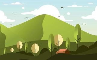 Vektor Illustration von hell Grün Berg Landschaft, viele Bäume.Hintergrund