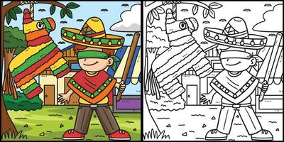 cinco de Mayo Junge und Pinata Färbung Illustration vektor