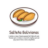 Saltenas bolivianisch traditionell Snack Hand Kuchen gefüllt mit Hähnchen Eintopf vektor