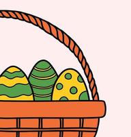 Ostern Korb mit farbig dekoriert Eier Vektor Gekritzel Illustration