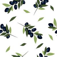 hoch Qualität Vektor Illustration. Muster mit schwarz Oliven. Geäst mit Oliven und Blätter.