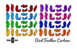 fågel fjädrar tecknad serie i 8 Färg uppsättning, vektor illustration