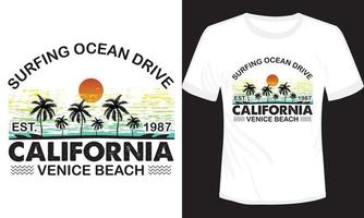 Surfen Ocean Drive California T-Shirt-Design vektor