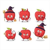 halloween uttryck uttryckssymboler med tecknad serie karaktär av äpple vektor