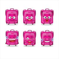tecknad serie karaktär av rosa skola väska med leende uttryck vektor