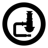 Siphon Installation Armaturen Kanal Rohr ablassen unter sinken Kanalisation Tube Symbol im Kreis runden schwarz Farbe Vektor Illustration Bild solide Gliederung Stil