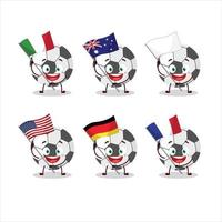 Fußball Ball Karikatur Charakter bringen das Flaggen von verschiedene Länder vektor