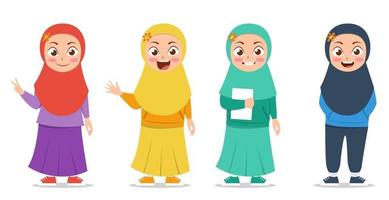muslimische Mädchen tragen Hijab mit verschiedenen Posen Illustration vektor