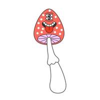 retro groovig trippy Pilz mit verrückt Gesicht. Hippie psychedelisch seltsam fliegen Agaric. Hippie funky Pilz. Jahrgang Karikatur halluzinogen nostalgisch Amanita. modisch y2k Pop Kultur Design. isoliert Vektor