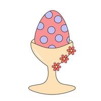 groovig Ostern Ei mit Muster im ein Ei Stand dekoriert Blumen. Jahrgang Hippie psychedelisch Clip Art. vektor