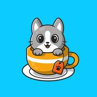 süß Katze im Tee Tasse Karikatur Vektor Symbol Illustration. Tier trinken Symbol Konzept isoliert Prämie Vektor. eben Karikatur Stil