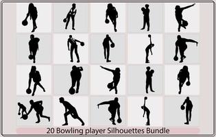 Bowling Sport Spieler Männer und Frauen Pose Karikatur Grafik Vektor, Abbildung von Mann spielen bowlen, kegeln Menschen Silhouetten vektor